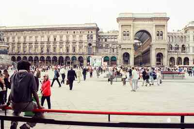 The Galleria entrance arch across Piazza del Duomo — Milan, Italy (12-16 June 2000)
