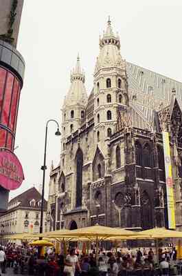 St Stephen's Cathedral patterned roof and Gothic spire — Vienna, Austria (12-16 June 2000)