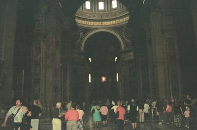 The vast dim nave and dome of St Peter's — St Peter's Basilica, Vatican City (21-27 May 2000)
