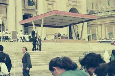 The papal altar canopy and clergy on the steps — St Peter's Basilica, Vatican City (21-27 May 2000)
