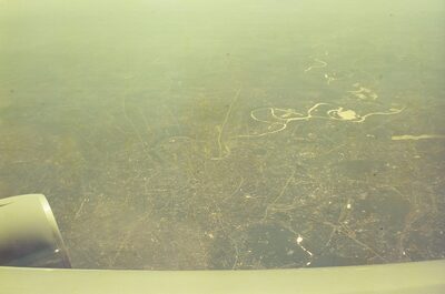 Moscow sprawling to the horizon, the Moskva River looping through it — Moscow, in transit (20-25 May 2000)
