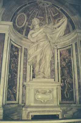 Marble statue in a niche of St Peter's Basilica — St Peter's Basilica, Vatican City (21-27 May 2000)
