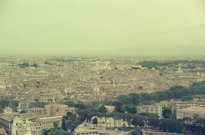 Hazy panorama of Rome's rooftops from St Peter's dome — St Peter's Basilica, Italy (21-27 May 2000)