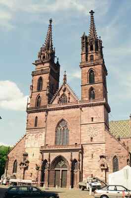 The twin sandstone spires of Basel Minster — Strasbourg, France (1-3 July 2000)