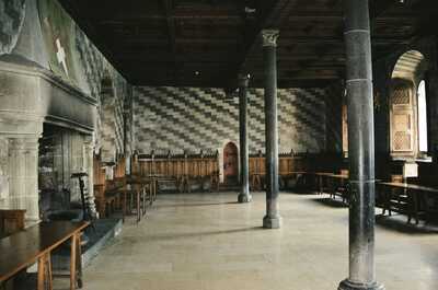 The great hall and fireplace of Chateau de Chillon — Montreux, Switzerland (1 July 2000)