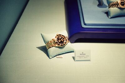 A Rolex Submariner watch on a cushion display — Geneva, Switzerland (1 July 2000)