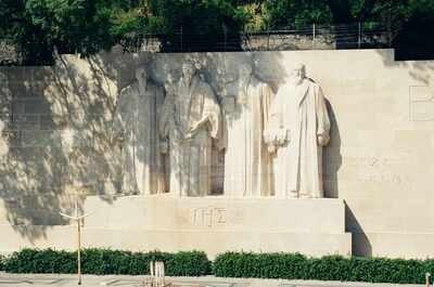 The carved Reformers of the Reformation Wall — Geneva, Switzerland (1 July 2000)