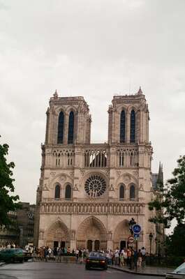 The twin-towered facade of Notre-Dame cathedral — Paris, France (22-28 June 2000)