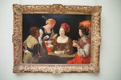 A framed Baroque painting of cardsharps in the Louvre — Paris, France (22-28 June 2000)