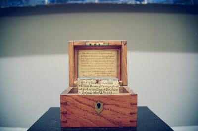 A wooden box holding a William of Orange landing relic — Amsterdam, The Netherlands (19-26 June 2000)