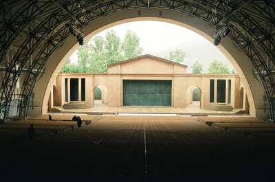 The arched open-air stage of the Passion Play Theatre — Oberammergau, Germany (19-26 June 2000)