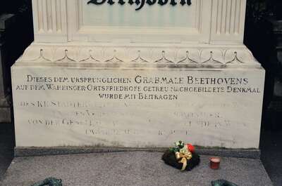 The inscribed stone base of the Beethoven grave monument — Vienna, Austria (14-16 June 2000)