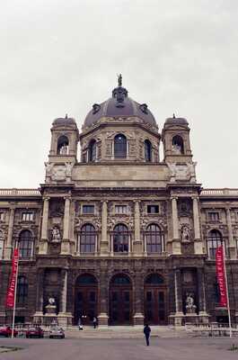 The domed Karlskirche with its banner-hung facade — Vienna, Austria (14-16 June 2000)