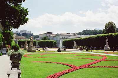 The Mirabell gardens with looping red flower borders — Salzburg, Austria (16-18 June 2000)