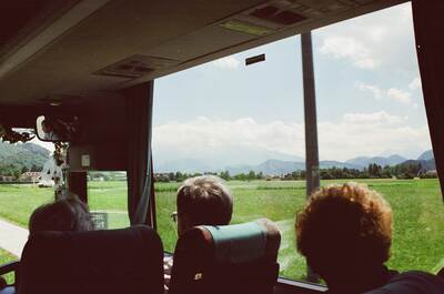 An alpine valley seen through the windows of the tour bus — Salzkammergut, Austria (16-18 June 2000)