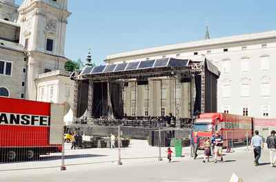 A concert stage being built on the cathedral square — Salzburg, Austria (16-18 June 2000)
