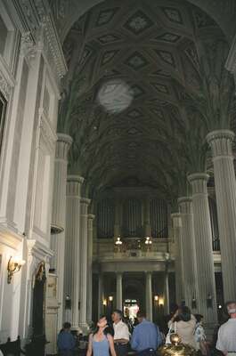 The vaulted nave and columns of the Nikolaikirche — Leipzig, Germany (22 June 2000)