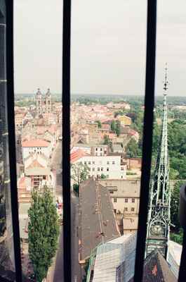 Red rooftops of the old town seen from the church tower — Leipzig, Germany (22 June 2000)