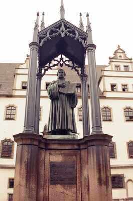 The Luther Monument under its Gothic canopy on the Markt — Wittenberg, Germany (22 June 2000)