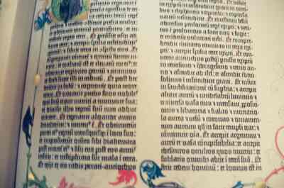 An open page of the Gutenberg Bible in its display case — Wittenberg, Germany (22 June 2000)
