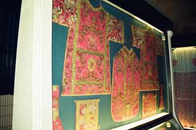 Embroidered floral vestments in a treasury display — Rome, Italy (late May 2000)