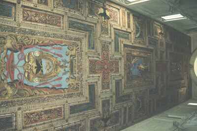 Long carved and gilded coffered ceiling along a wall — Rome, Italy (late May 2000)