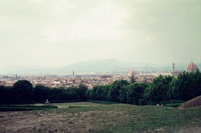 View over Florence rooftops and the Duomo from a hill — Florence, Italy (26-27 May 2000)