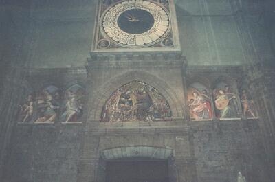 Uccello's frescoed clock above the Duomo's nave doorway — Florence, Italy (26-27 May 2000)