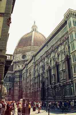 The Duomo's marble flank and dome rising over the piazza — Florence, Italy (26-27 May 2000)