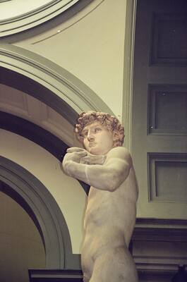 Michelangelo's David beneath the Accademia's domed tribune — Florence, Italy (26-27 May 2000)