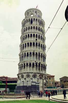 The Leaning Tower rising against a pale sky — Pisa, Italy (26-27 May 2000)