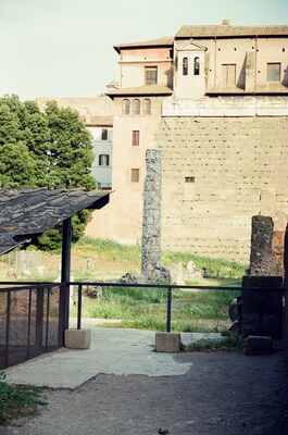 A walkway and ancient brick ruins on the Palatine — Rome, Italy (21-27 May 2000)