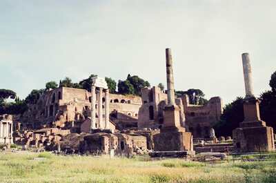 Columns and brick ruins of the Roman Forum — Rome, Italy (21-27 May 2000)