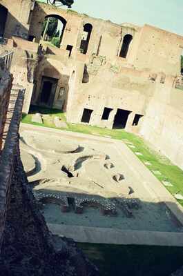 Looking down over the ruined halls of the Domus Augustana — Rome, Italy (21-27 May 2000)