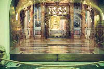 The golden Niche of the Pallia behind a rope barrier — St Peter's Basilica, Vatican City (21-27 May 2000)