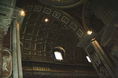 The gilded coffered ceiling of the basilica nave — St Peter's Basilica, Vatican City (21-27 May 2000)