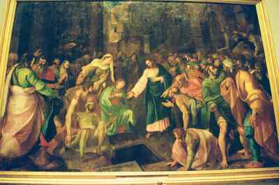 A framed Renaissance painting of Christ and a crowd — Vatican Museums, Vatican City (21-27 May 2000)