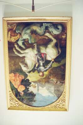 A framed painting of Saint George slaying the dragon — Vatican Museums, Vatican City (21-27 May 2000)