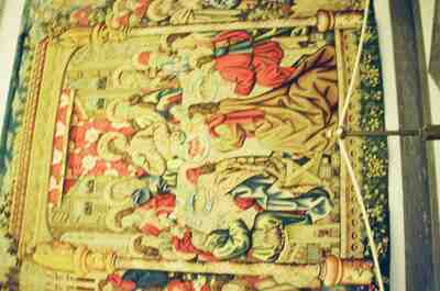 An ornate woven tapestry in the gallery — Vatican Museums, Vatican City (21-27 May 2000)