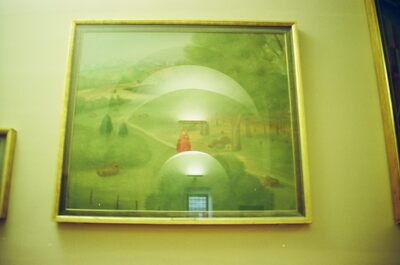 A green landscape painting in a gilt frame — Vatican Museums, Vatican City (21-27 May 2000)