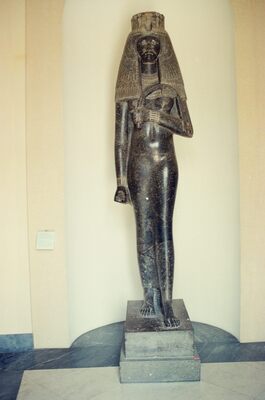 A black Egyptian pharaoh statue in the museum — Vatican Museums, Vatican City (21-27 May 2000)