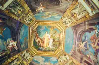 An ornate painted octagonal ceiling — Vatican Museums, Vatican City (21-27 May 2000)