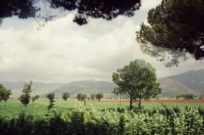 Green fields and hazy mountains on the coastal plain — Gaeta & the coast, Italy (28 May - 3 June 2000)