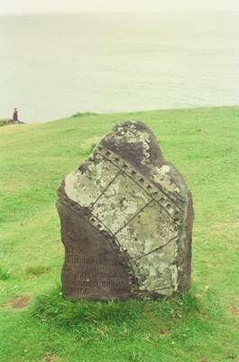The Ryan's Daughter commemorative stone in a coastal field — Dingle Peninsula, Ireland (4-9 July 2000)