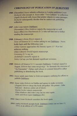 A panel charting the publication history of Joyce's Dubliners — Dublin, Ireland (29 June - 6 July 2000)