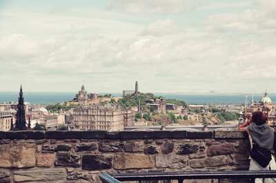 Calton Hill and the Old Town from the castle ramparts — Edinburgh, Scotland (August 2000)
