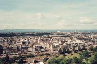 The New Town rooftops and Firth of Forth from the castle — Edinburgh, Scotland (August 2000)