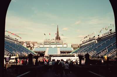 Empty Military Tattoo grandstands on the Castle Esplanade — Edinburgh, Scotland (August 2000)