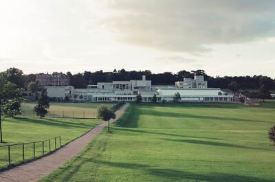 The modern Mary Erskine School across its playing fields — Edinburgh, Scotland (August 2000)