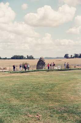 Visitors walking the path around Stonehenge — Stonehenge, England (mid-August 2000)